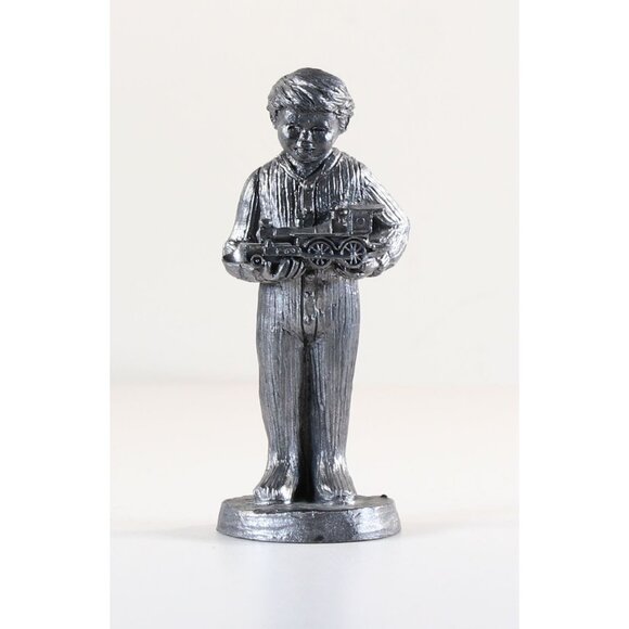 Pewter Michael Ricker Figurine Boy with Train Christmas Numbered Signed 1992 - Picture 1 of 6